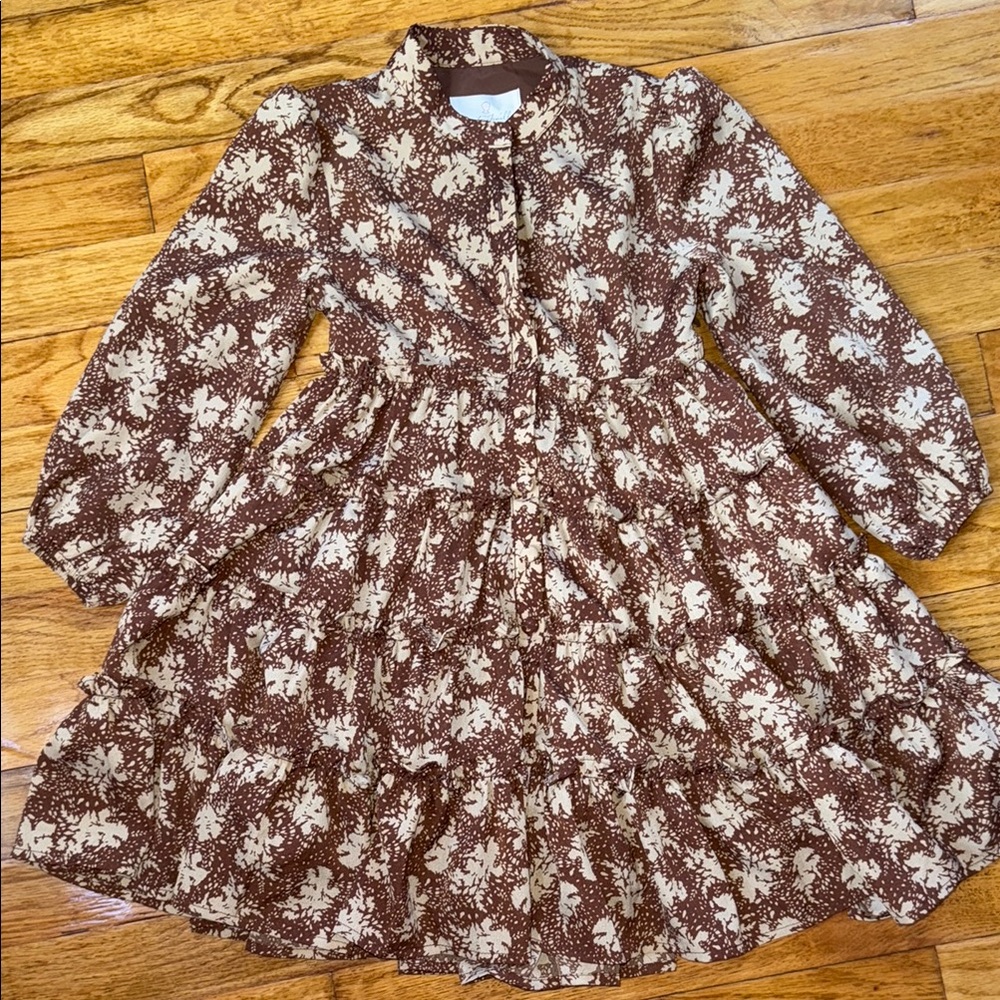 Floral Brown and Cream Kids Formal Dress